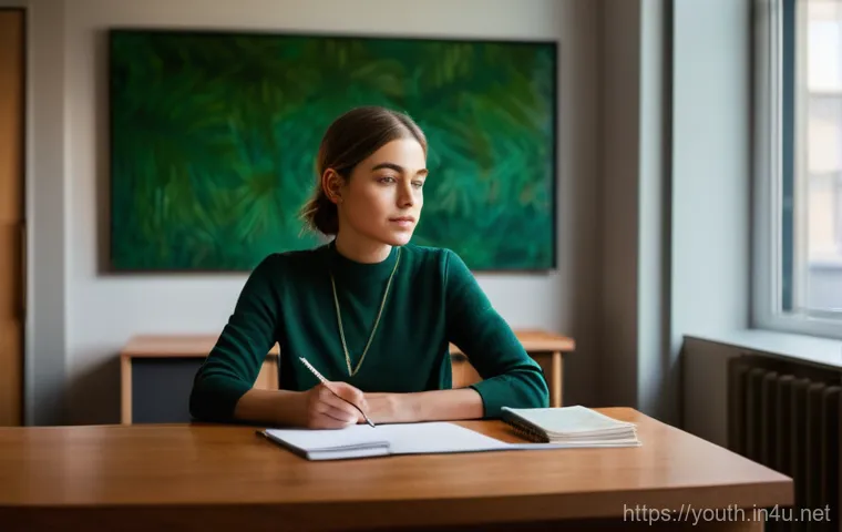 청소년상담사 현장에서 발생하는 윤리적 문제 - **Prompt:** A compassionate young female youth counselor, in her early 30s, sits at a polished woode...