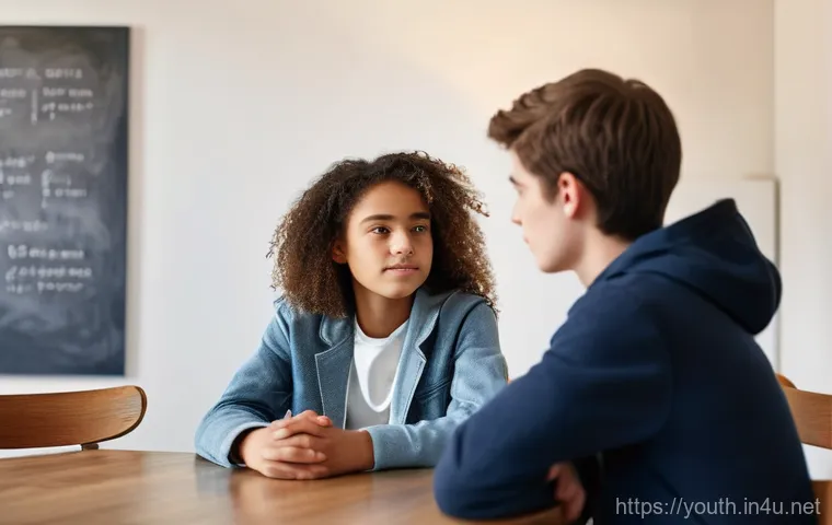 청소년상담사 시험 관련 최신 공지 - A warm and inviting counseling room, bathed in soft, natural light. A compassionate female youth cou...