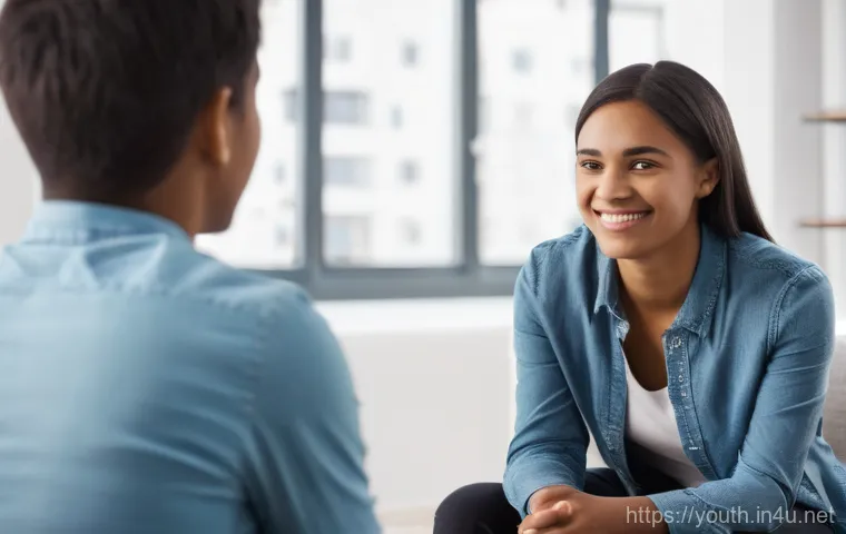 청소년상담사로서 직업적 강점 키우기 - A diverse group of modern teenagers, approximately 15-18 years old, are depicted in a vibrant, conte...