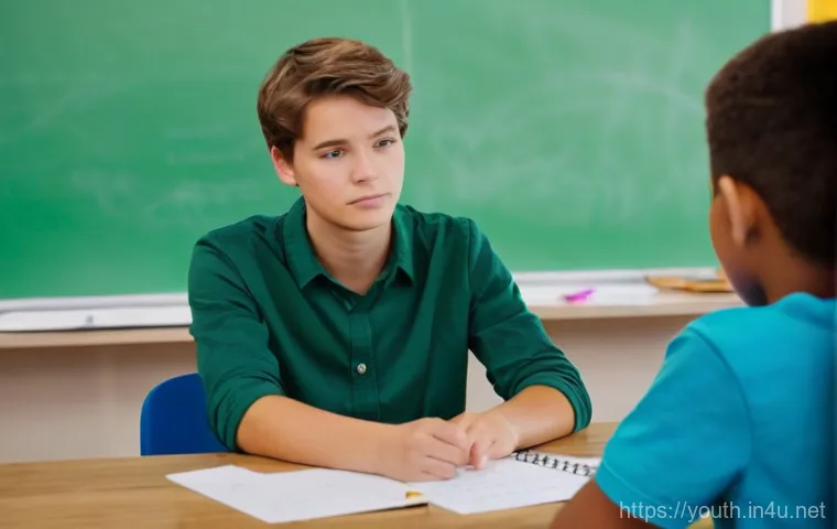 청소년상담사 직업 안정성 평가 - A female youth counselor in her early 30s, wearing professional yet approachable business casual att...