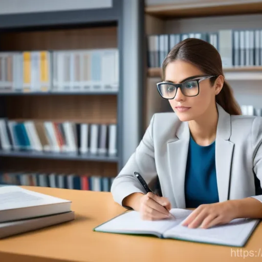 청소년상담사로서 직업 정체성을 확립하는 방법 - A focused female youth counselor in her late 30s, with a warm and intelligent expression, sits at a ...