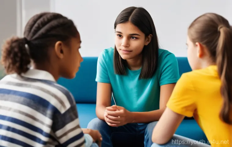 청소년상담사로서 직업 정체성을 확립하는 방법 - A focused female youth counselor in her late 30s, with a warm and intelligent expression, sits at a ... 청소년상담사로서 직업 정체성을 확립하는 방법 - A focused female youth counselor in her late 30s, with a warm and intelligent expression, sits at a ...