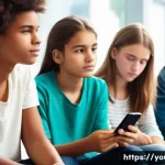 청소년상담사 자격증 소지자의 진로 인터뷰 - **Prompt:** A diverse group of modern teenagers, ranging from 13 to 18 years old, are depicted in a ...