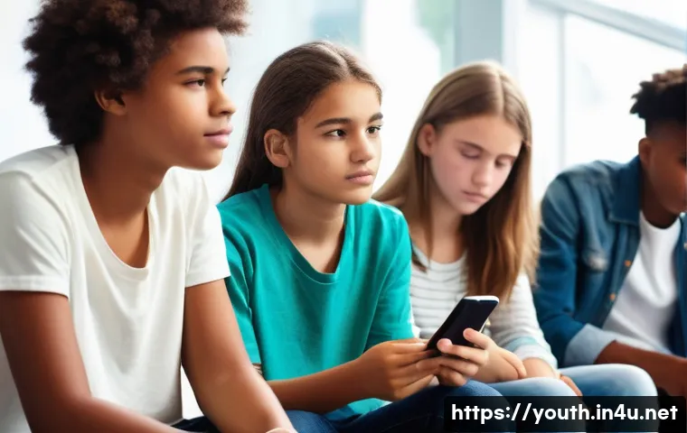 청소년상담사 자격증 소지자의 진로 인터뷰 - **Prompt:** A diverse group of modern teenagers, ranging from 13 to 18 years old, are depicted in a ...